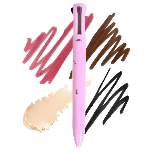 Pink makeup pen with color swatches on a white background