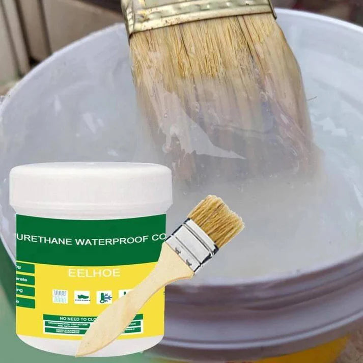 Eelhoe urethane waterproof coating with a brush and container on a white background