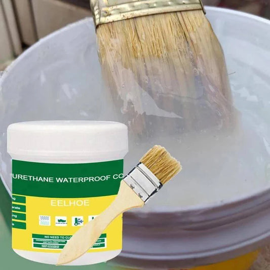 Eelhoe urethane waterproof coating with a brush and container on a white background